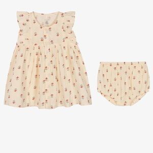 PETIT BATEAU BABY GIRL IVORY ORGANIC COTTON DRESS